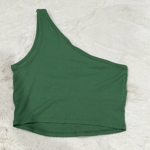 NWT VS PINK One Shoulder Ribbed Tank Top Shelf Bra Green size M - Picture 4 of 4